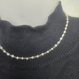 Sterling Silver Natural Rainbow Moonstone Delicate Beaded Link Necklace NWT 3mm